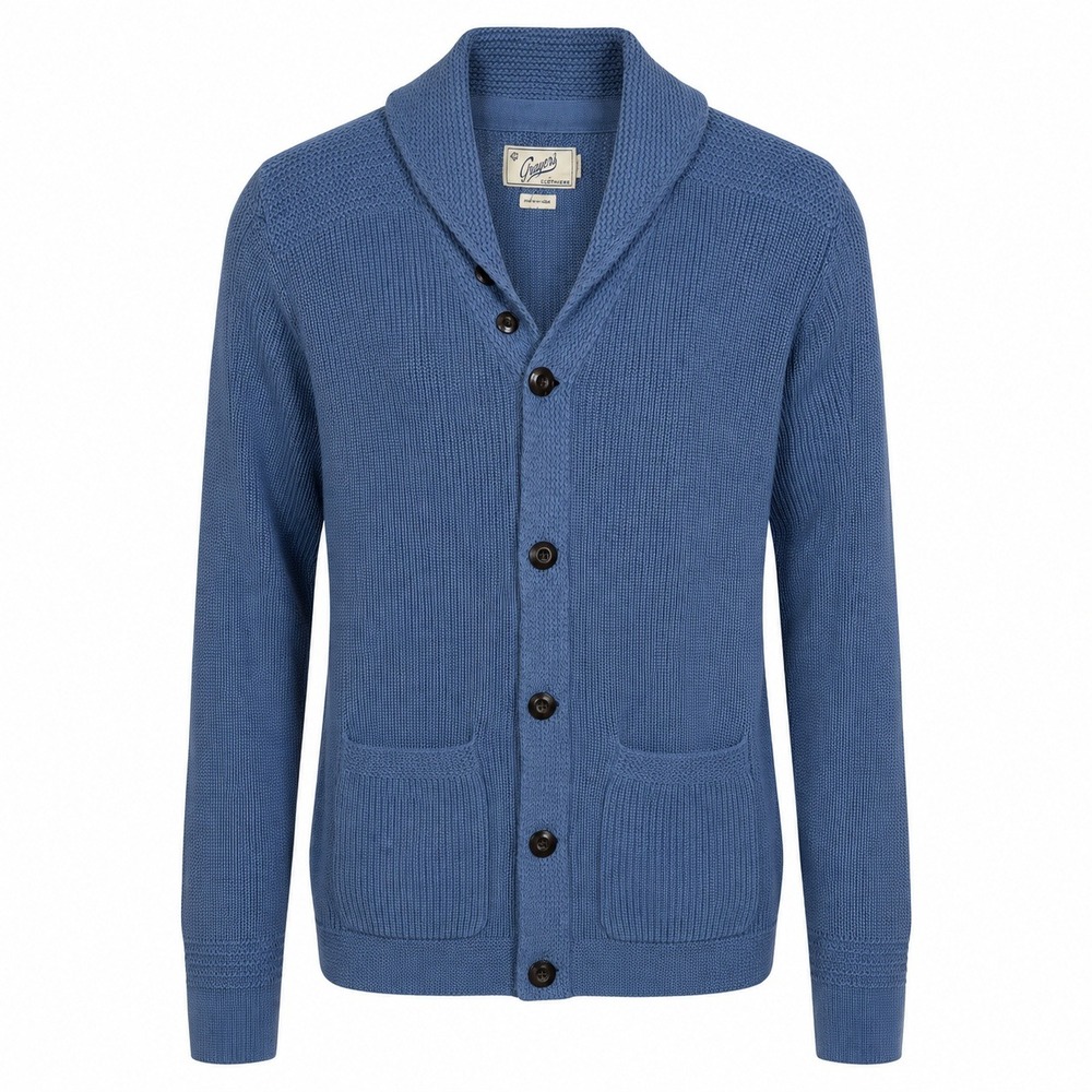 Grayers Shaker Stitch Shawl Cardigan Sweater Blue Mens Medium NWOT